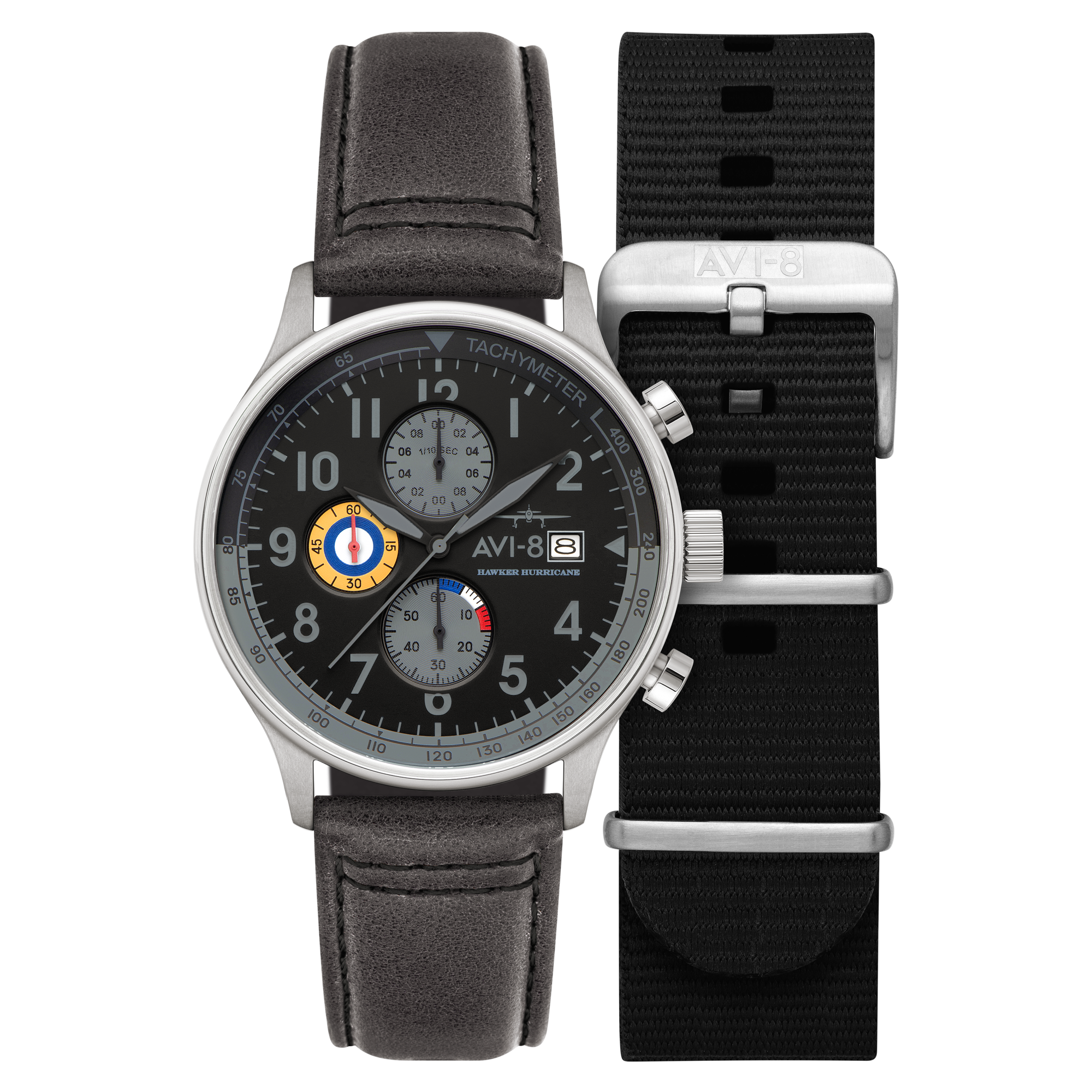 Grey Black | Hawker Hurricane Classic Chronograph – AVI-8 Timepieces Grey Black | Hawker Hurricane Classic Chronograph – AVI-8 Timepieces
