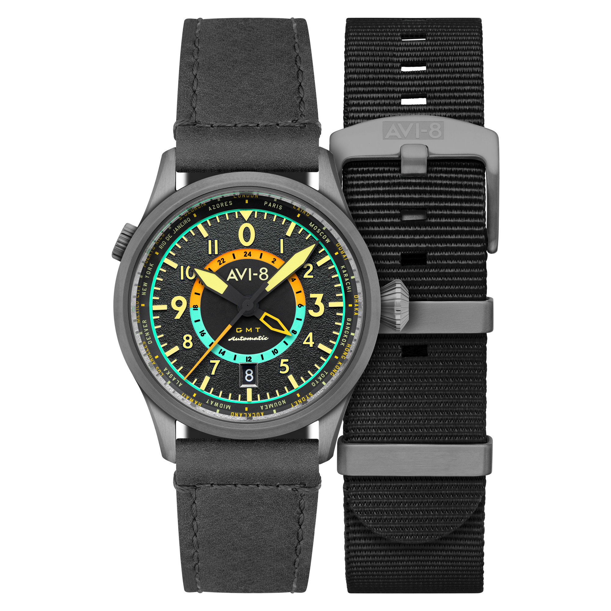 Tropical Grey | Flyboy Wingman Worldtimer GMT Automatic – AVI-8
