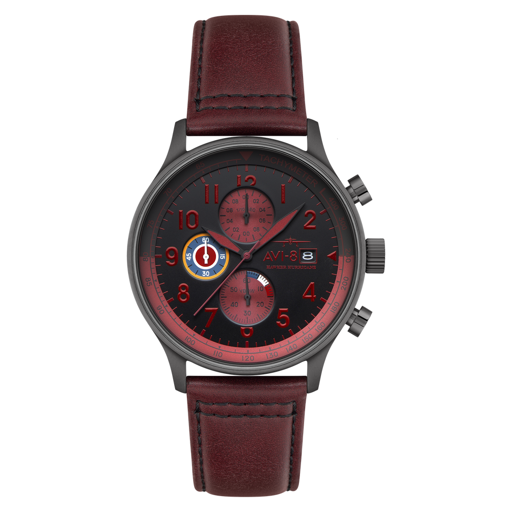 Blood Red Hawker Hurricane Classic Chronograph AVI 8 Timepieces