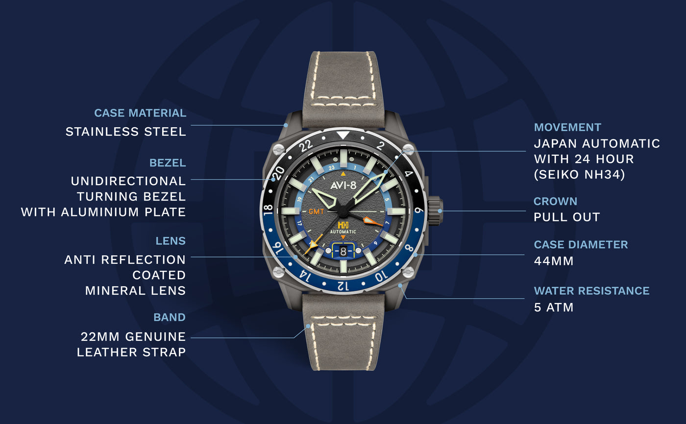 Hawker Hunter Atlas GMT Automatic AV-4122 – AVI-8 Timepieces