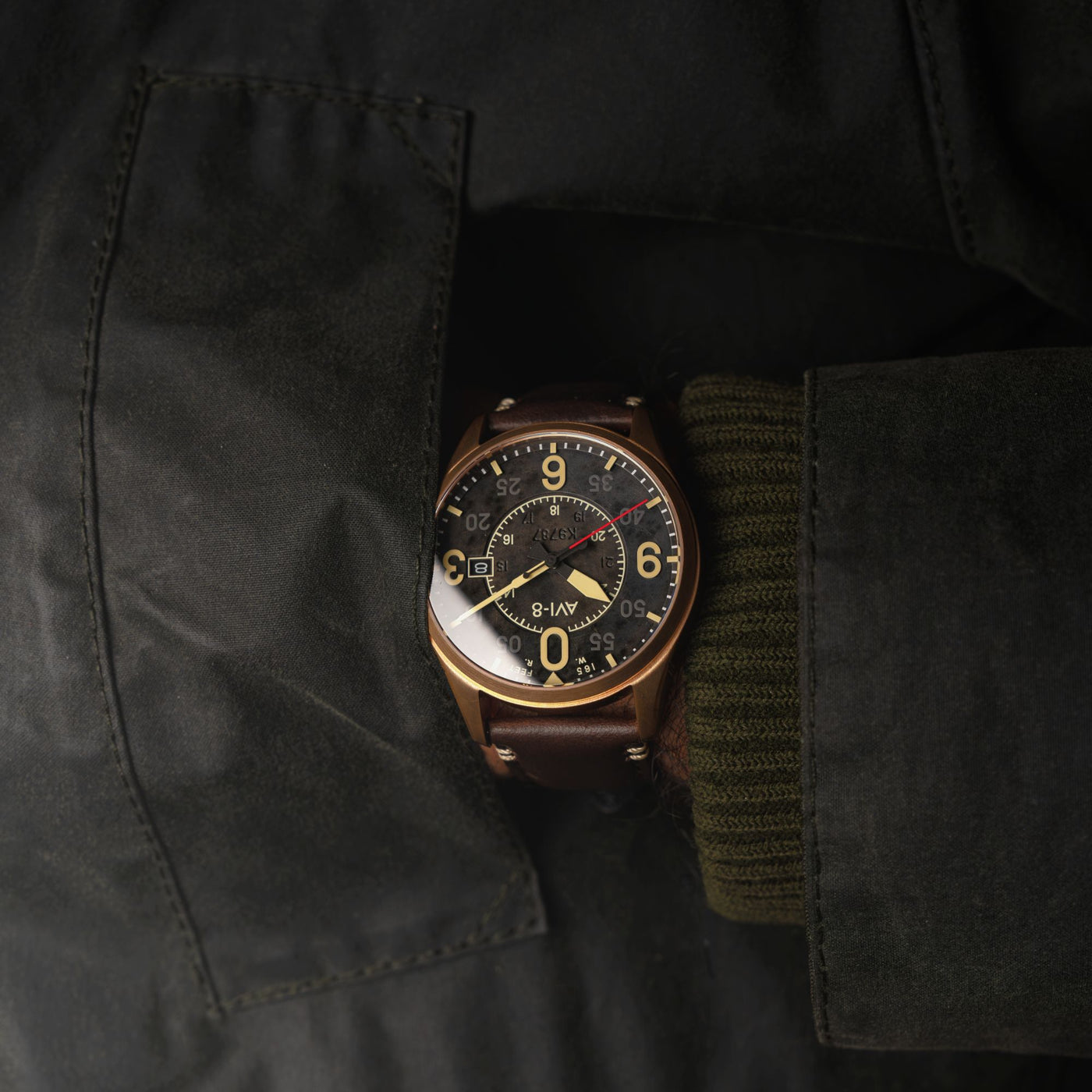 AVI-8 Mens 42mm Spitfire Smith Automatic Salisbury Watch with Leather Strap AV-4090-04 AVI-8 Mens 42mm Spitfire Smith Automatic Salisbury Watch with Leather Strap AV-4090-04