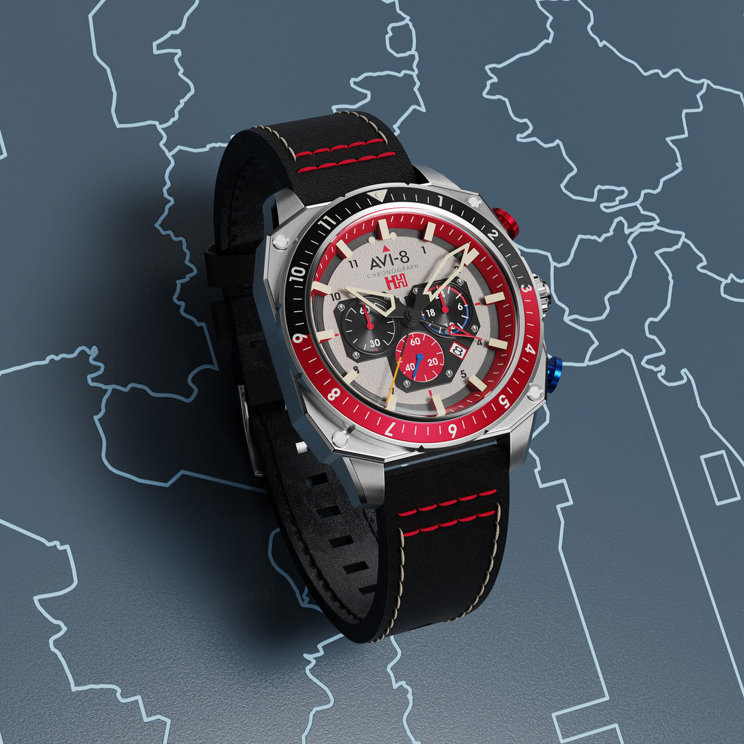 レア貴重‼︎ 価値ある ヴェルサーチ マチ付大判　赤✖️白 ロココ調柄 Hazard Red | Hawker Hunter Atlas Dual Time Chronograph – AVI-8