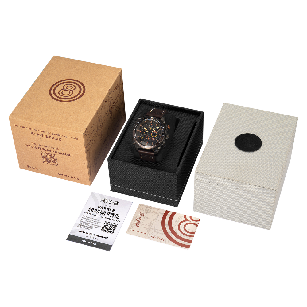 Soot Black | Hawker Hunter Atlas Dual Time Chronograph – AVI-8 Soot Black | Hawker Hunter Atlas Dual Time Chronograph – AVI-8