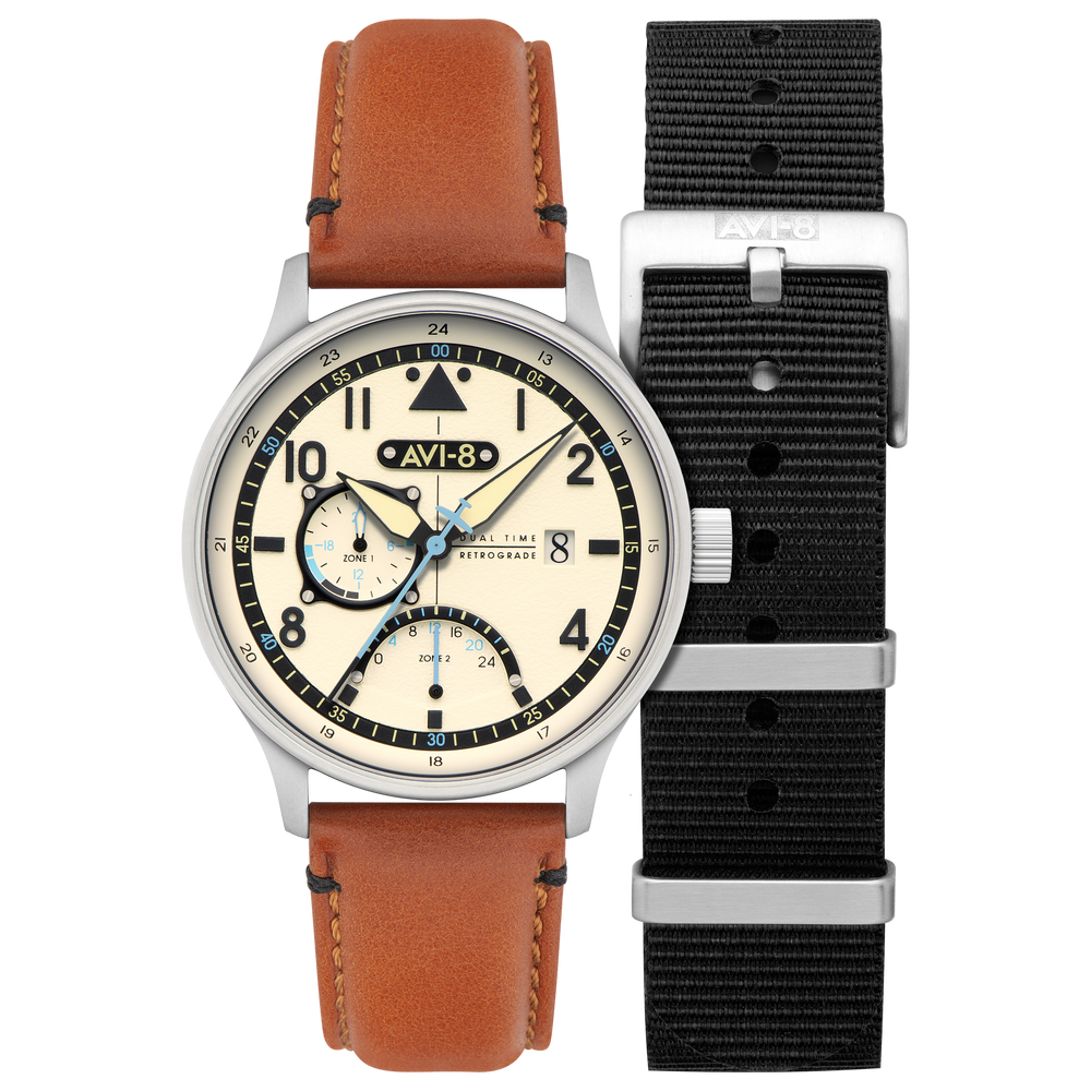 Brown Beige | Hawker Hurricane Mckellar Dual Time – AVI-8 Timepieces Brown Beige | Hawker Hurricane Mckellar Dual Time – AVI-8 Timepieces