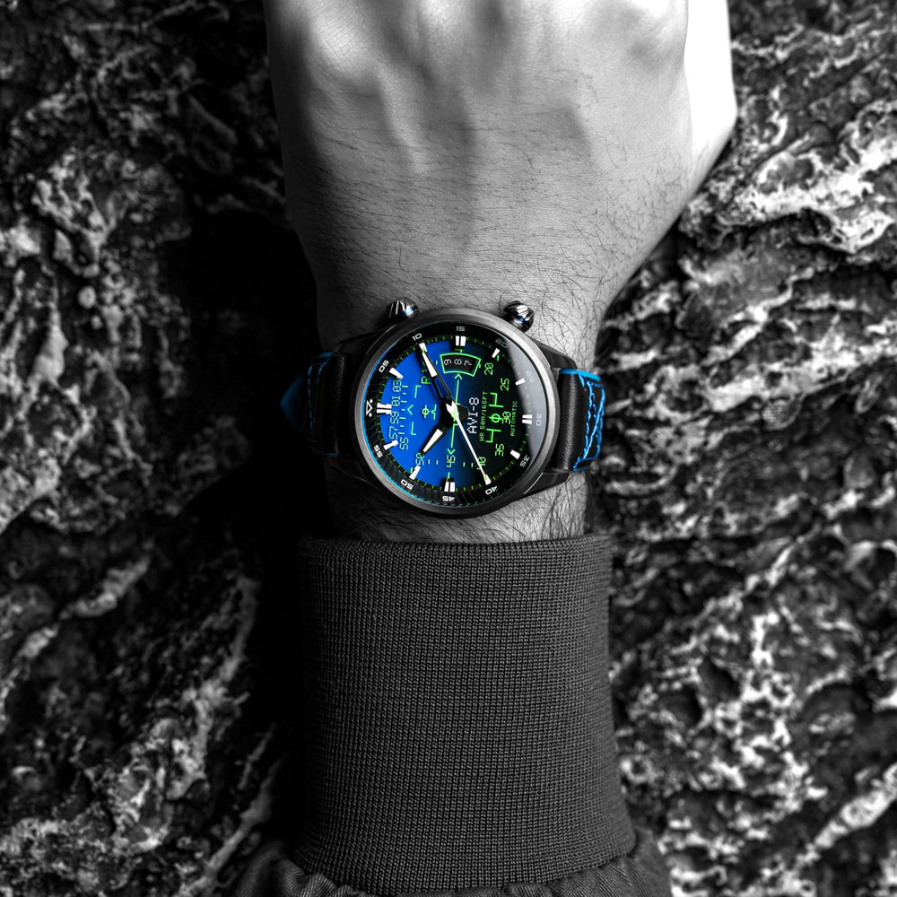 AVI-8 Heren analoog mechanisch opwindbaar handmatig horloge met roestvrijstalen band AV-4077-01, Command Pilot, riem