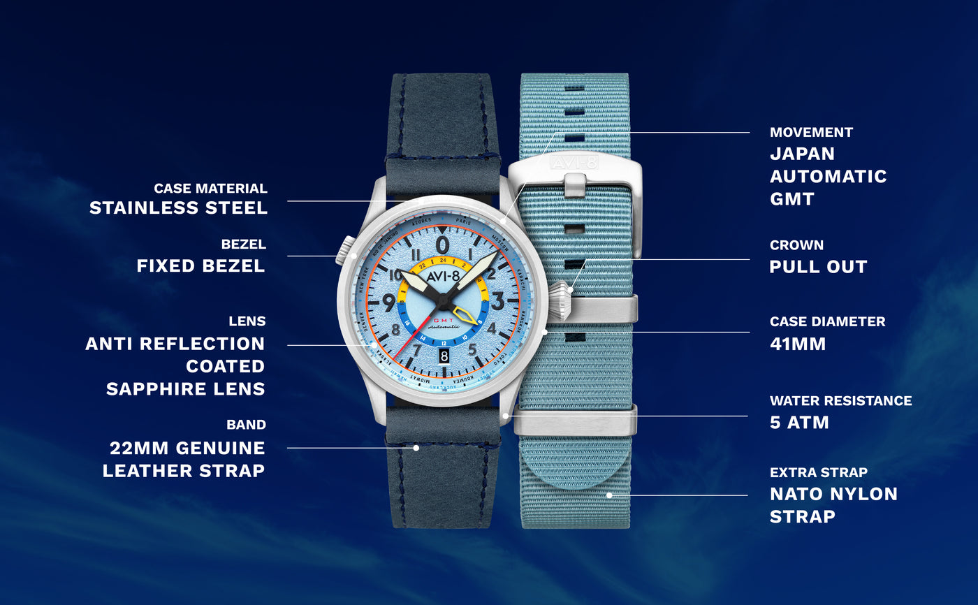 Flyboy Wingman Worldtimer GMT Automatic AV-4120 – AVI-8 Timepieces