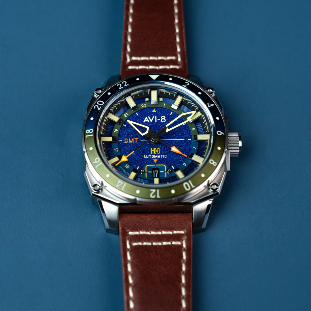 Earth Blue | Hawker Hunter Atlas GMT Automatic – AVI-8 Timepieces
