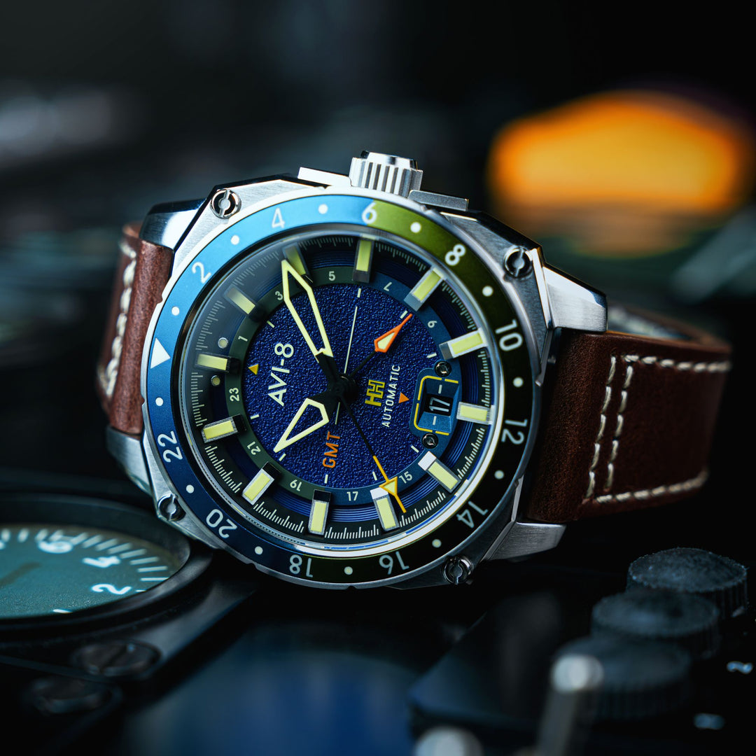 Earth Blue | Hawker Hunter Atlas GMT Automatic – AVI-8 Timepieces
