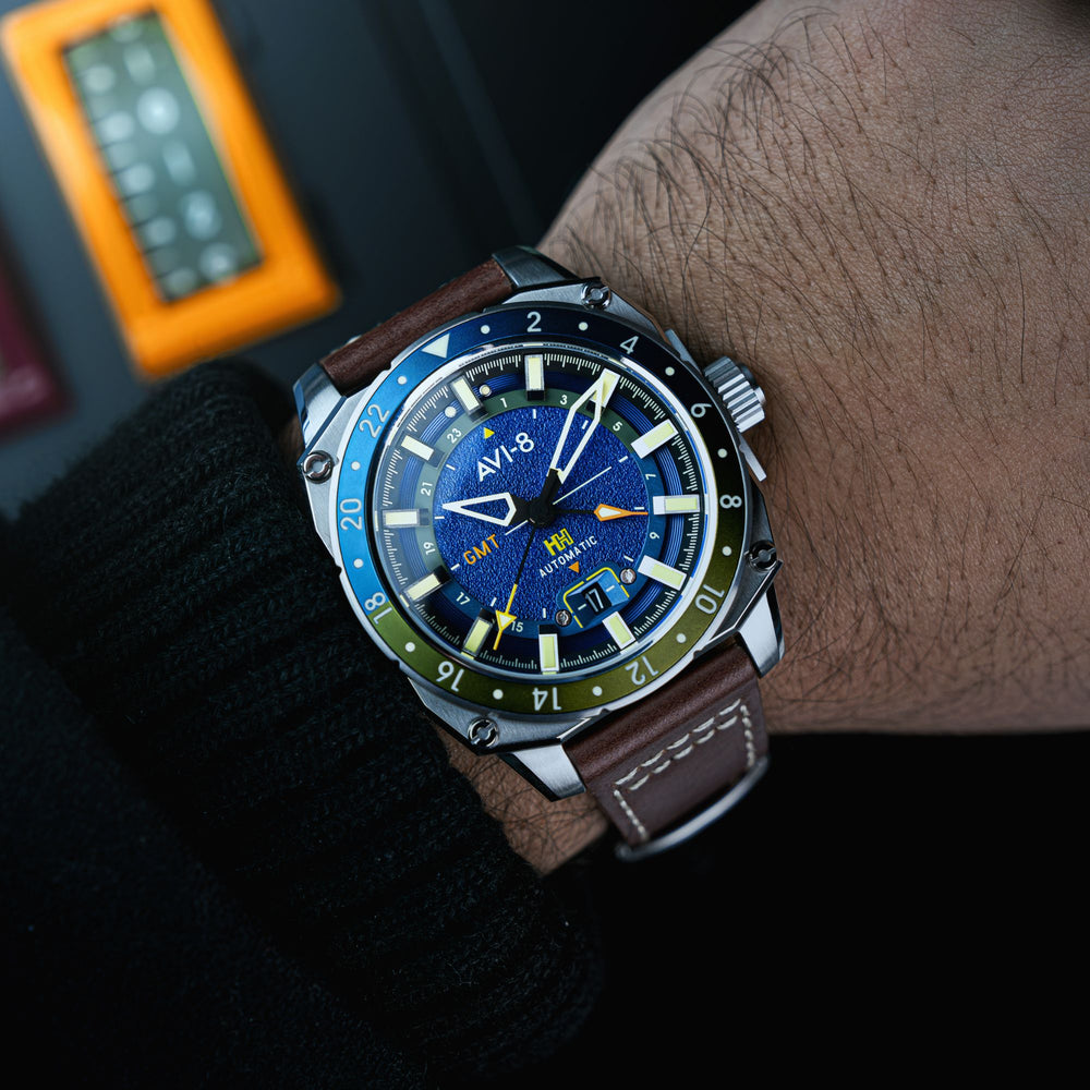 Earth Blue | Hawker Hunter Atlas GMT Automatic – AVI-8 Timepieces