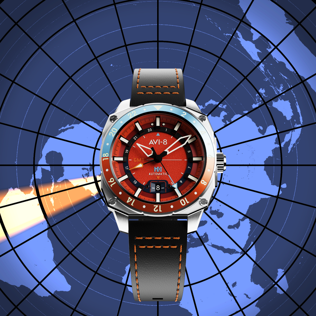 Orangish Red | Hawker Hunter Atlas GMT Automatic – AVI-8 Timepieces Orangish Red | Hawker Hunter Atlas GMT Automatic – AVI-8 Timepieces