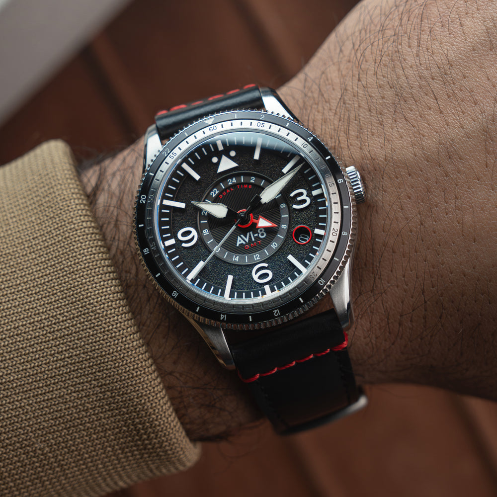 Engine Black | Flyboy Airmaster GMT Automatic – AVI-8 Timepieces