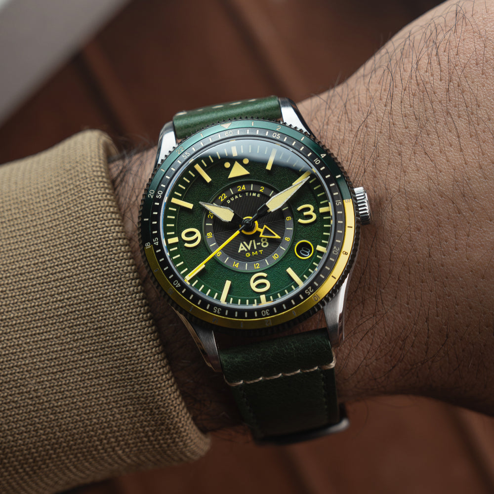 Fuselage Green | Flyboy Airmaster GMT Automatic – AVI-8 Timepieces