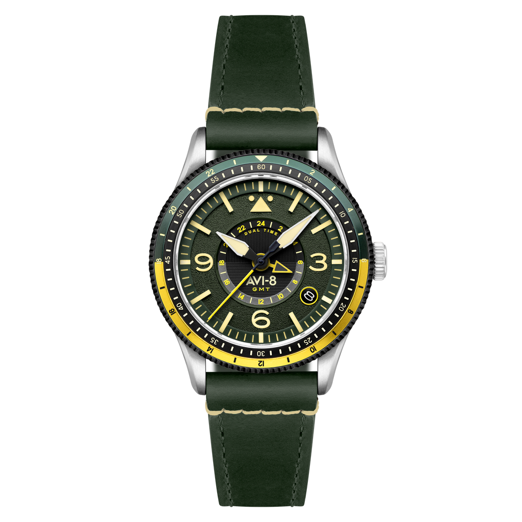 Fuselage Green | Flyboy Airmaster GMT Automatic – AVI-8 Timepieces