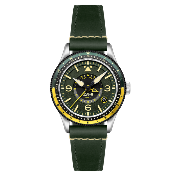 アレカヤシ Fuselage Green | Flyboy Airmaster GMT Automatic – AVI-8 Timepieces