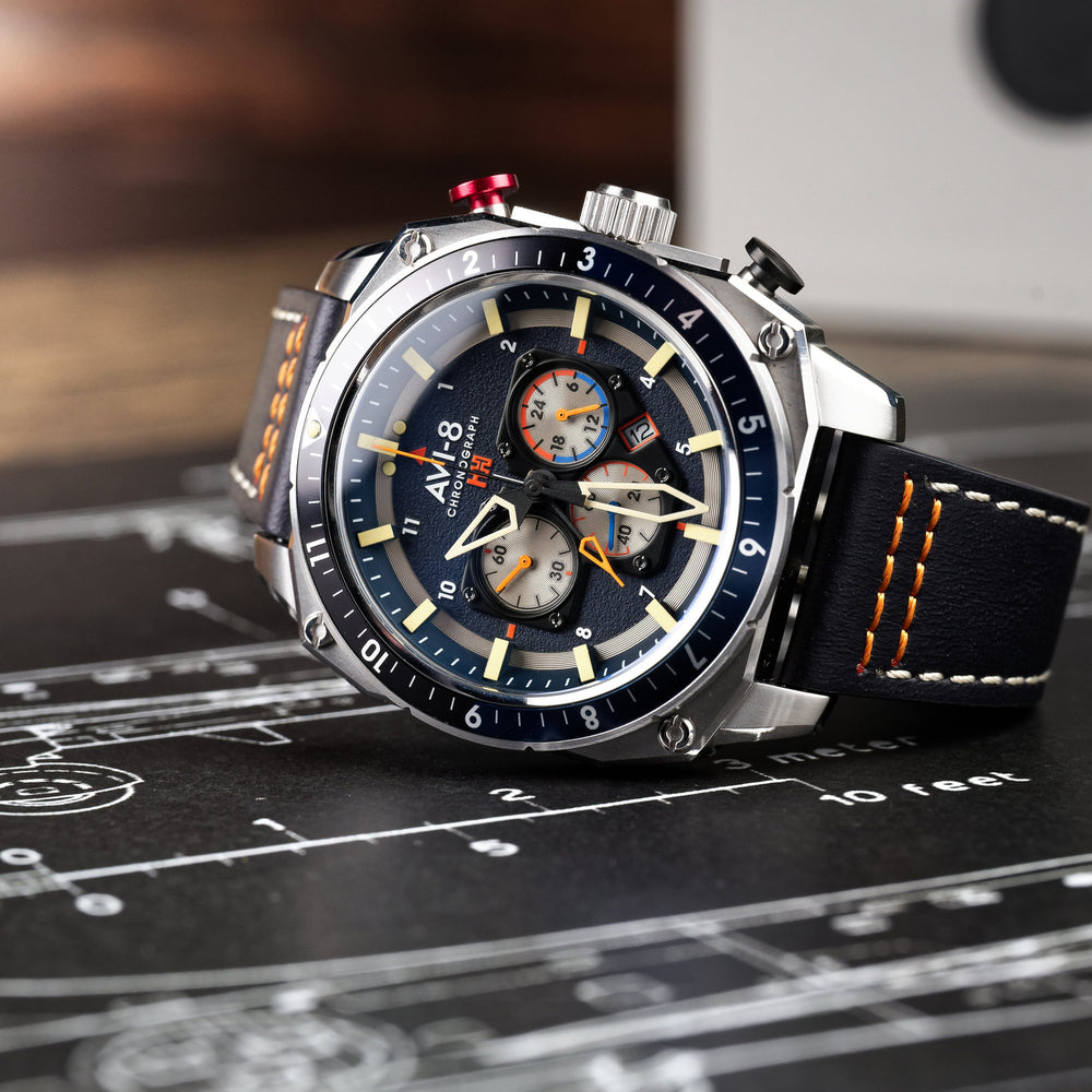 Pavillion Blue Hawker Hunter Atlas Dual Time Chronograph AVI 8