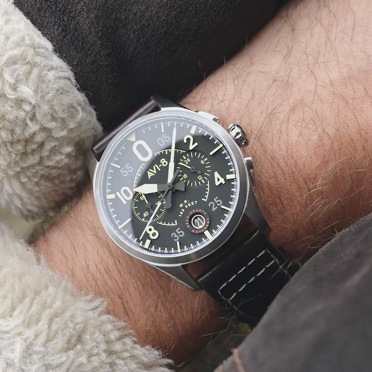 Midnight Oak | Spitfire Lock Chronograph – AVI-8 Timepieces Midnight Oak | Spitfire Lock Chronograph – AVI-8 Timepieces